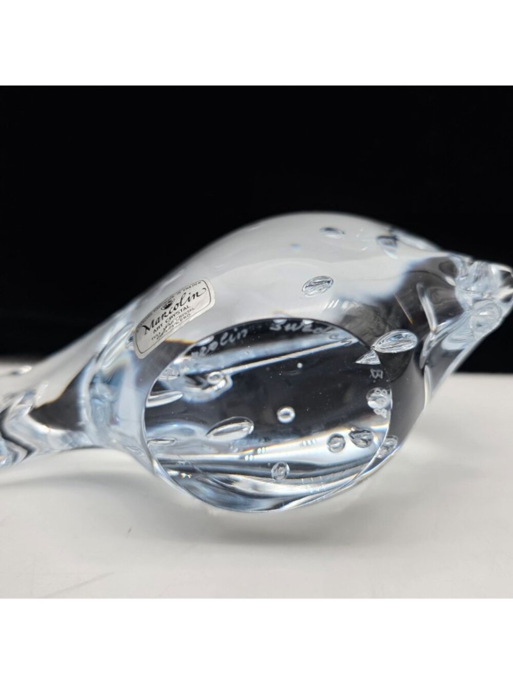 Signed Marcolin Sweden Art Glass Paperweight Fish Figure Bubbles 4.75" Tall - Picture 10 of 12